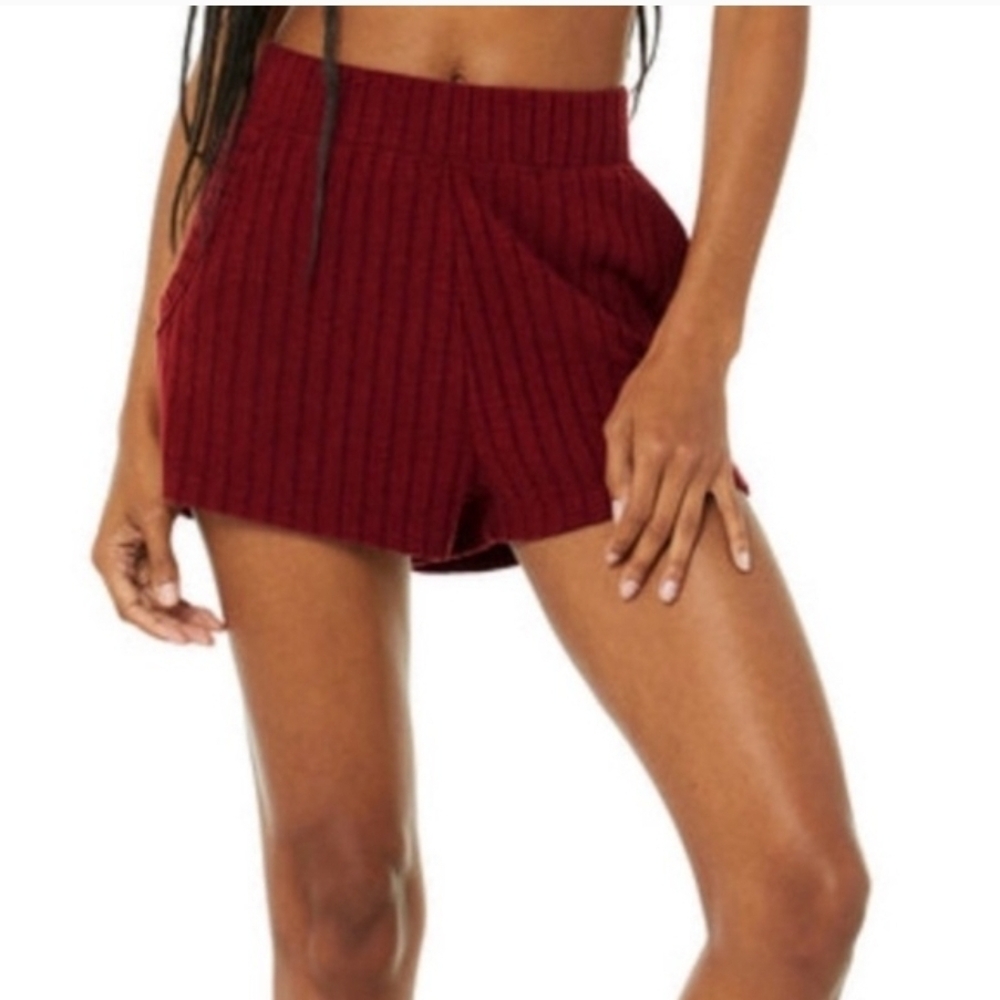ALO Yoga High Waist Ribbed Red Shorts